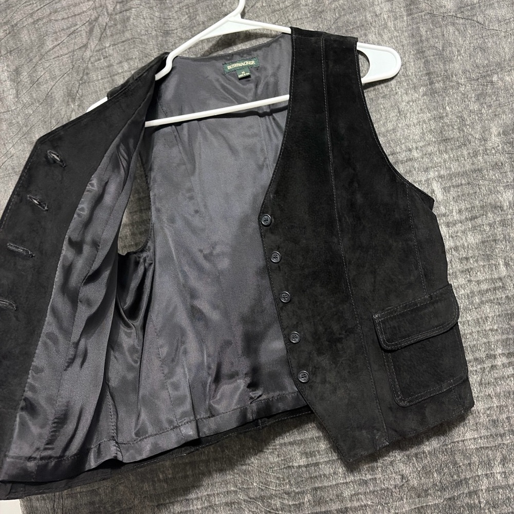 Bushwacker Black Genuine Leather Vest Women’s size Medium Made in USA(A224)&✨